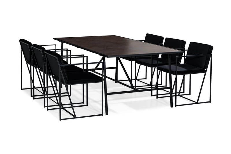 NEVA Bord + 6 NIJOU Stol Brun/Svart/Vit - Matgrupp & matbord med stolar