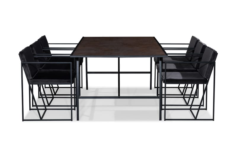 NEVA Bord + 6 NIJOU Stol Brun/Svart/Vit/Grå - Matgrupp & matbord med stolar
