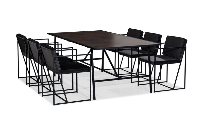 NEVA Bord + 6 NIJOU Stol Brun/Svart/Vit/Grå - Matgrupp & matbord med stolar