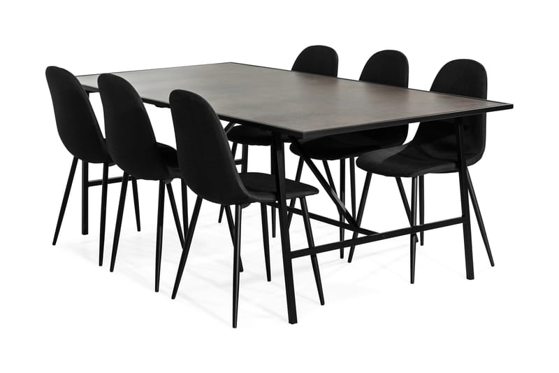 NEVA Bord + 6 NIKOLAS Stol Brun/Svart - Matgrupp & matbord med stolar