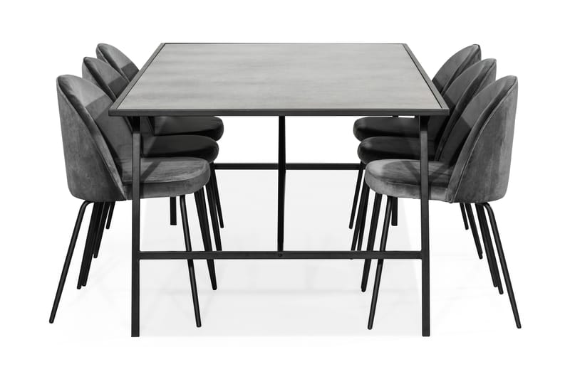 NEVA Bord + 6 SANDRO Stol Sammet Grå/Svart - Matgrupp & matbord med stolar