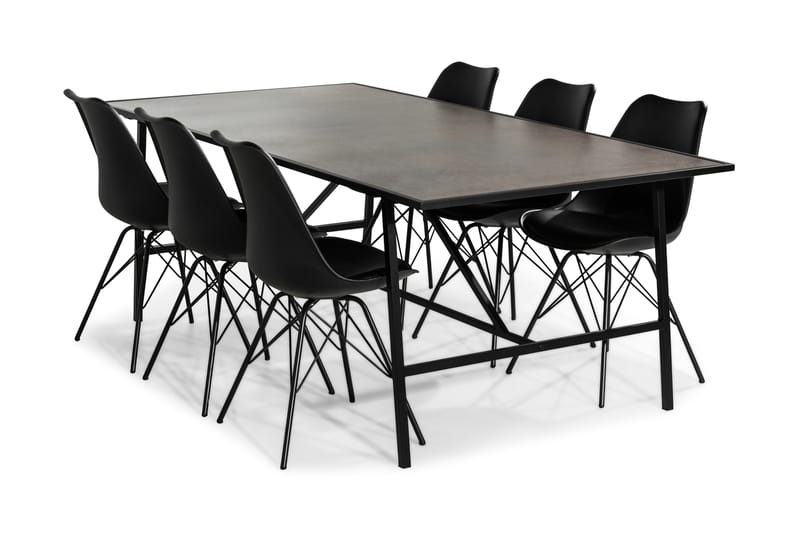NEVA Bord + 6 ZENIT Stol Brun/Svart/PU - Matgrupp & matbord med stolar