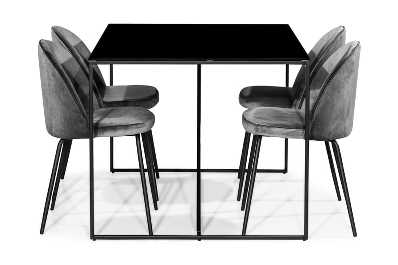 NIJOU Bord Svart + 4 SANDRO Stol Sammet Grå/Svart - Matgrupp & matbord med stolar