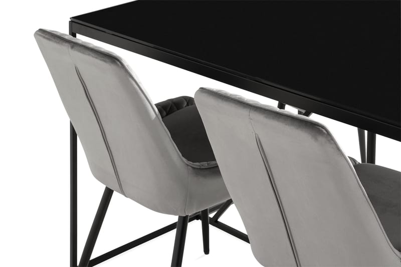 NIJOU Matbord 140 cm Grå/Svart + 4 HUGGNING Stolar Svart - Matgrupp & matbord med stolar