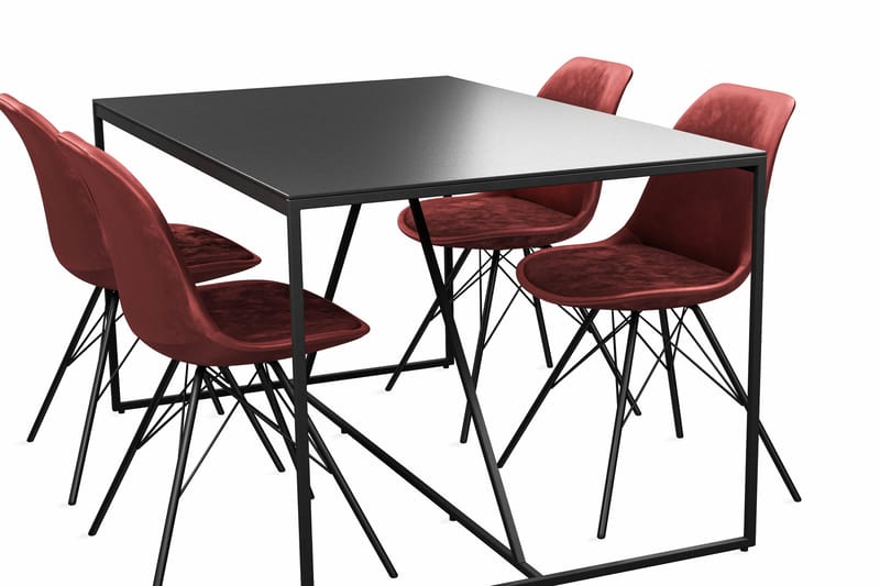 NIJOU Matbord 140 cm Med 4 st Shell Matstol Sammet - Matgrupp & matbord med stolar