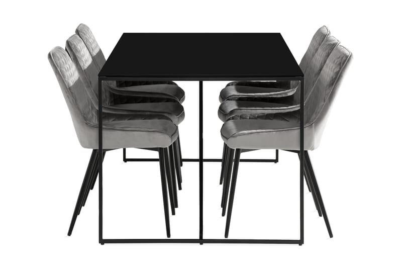 NIJOU Matbord 180 cm Grå/Svart + 6 HUGGNING Stolar Svart - Matgrupp & matbord med stolar