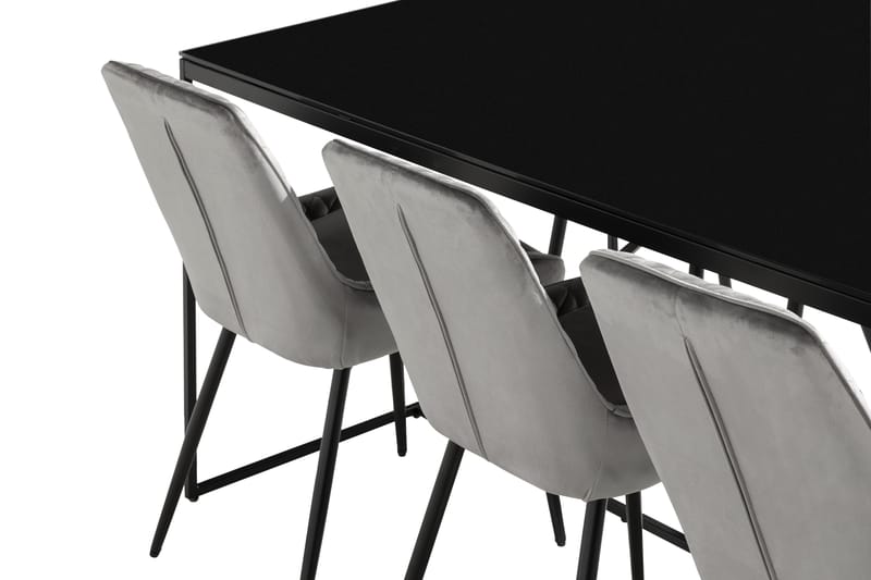 NIJOU Matbord 180 cm Grå/Svart + 6 HUGGNING Stolar Svart - Matgrupp & matbord med stolar