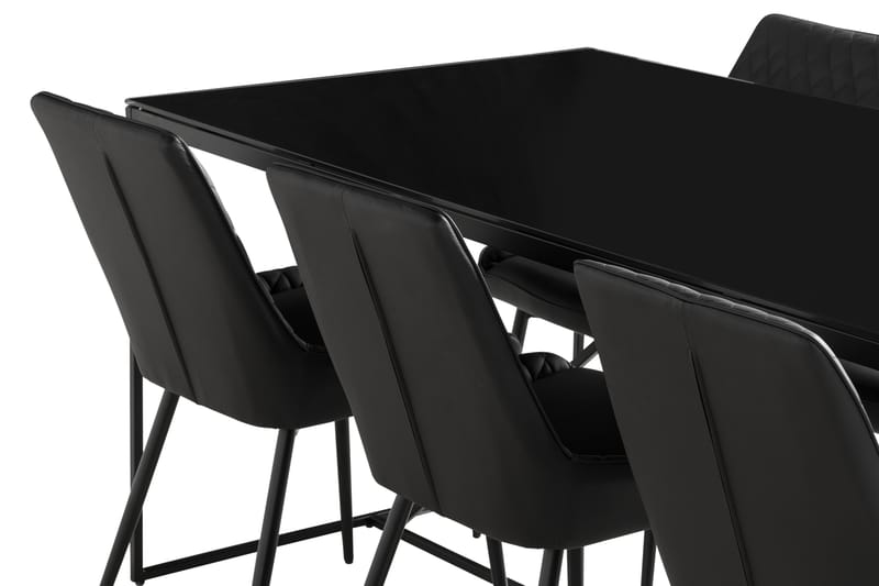 NIJOU Matbord 180 cm Svart + 6 HUGGNING Stolar Svart - Möbler - Matplats - Matgrupp & matbord med stolar