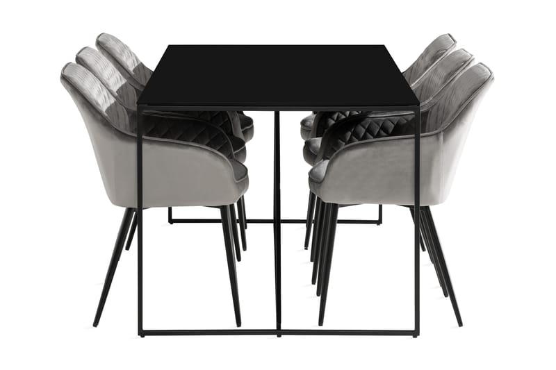 NIJOU Matbord 180 cm Svart + 6 TOFTINGE Karmstolar Grå/Svart - Matgrupp & matbord med stolar