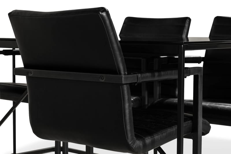 NIJOU Matbord + 6 HENRY Stol Svart PU/Glas/Metall - Matgrupp & matbord med stolar