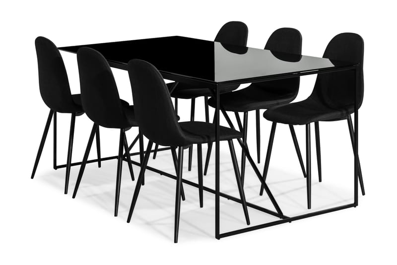 NIJOU Matbord + 6 NIKOLAS Stol Svart/Glas/Metall - Matgrupp & matbord med stolar
