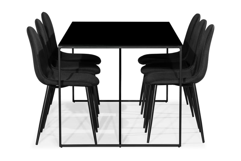 NIJOU Matbord + 6 NIKOLAS Stol Svart/Glas/Metall - Matgrupp & matbord med stolar