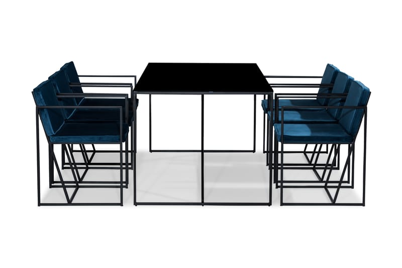 NIJOU Matbord + 6 Stolar Vit/Blå/Glas/Metall - Matgrupp & matbord med stolar