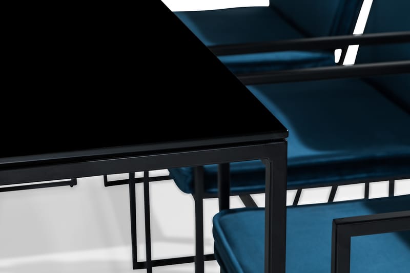 NIJOU Matbord + 6 Stolar Vit/Blå/Glas/Metall - Matgrupp & matbord med stolar