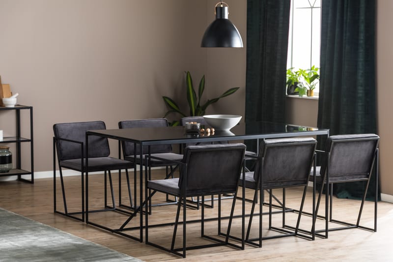 NIJOU Matbord + 6 Stolar Vit/Grå/Glas/Metall - Matgrupp & matbord med stolar
