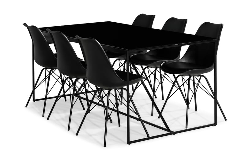 NIJOU Matbord + 6 ZENIT Stol Svart PU/Glass/Metall - Matgrupp & matbord med stolar