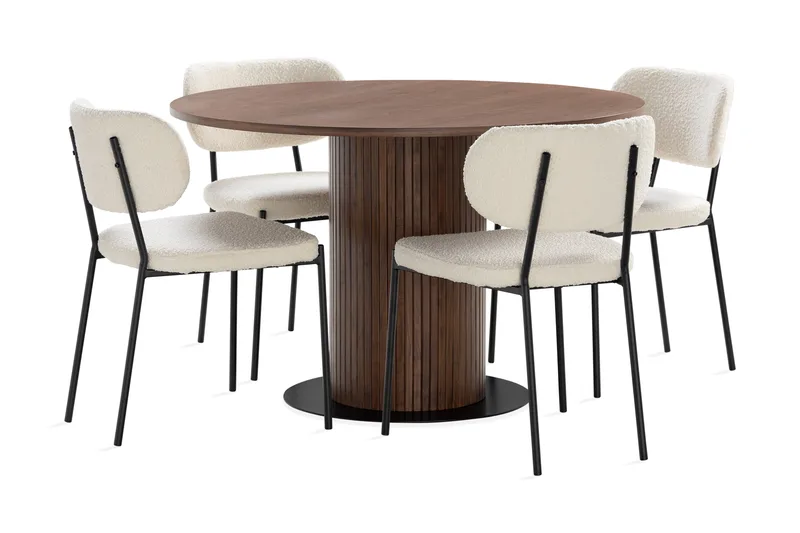 Noira Matbord 120 cm Massiv Valnöt Runt med 4st Gemmiano Mat - Brun - Möbler - Matplats - Matgrupp & matbord med stolar