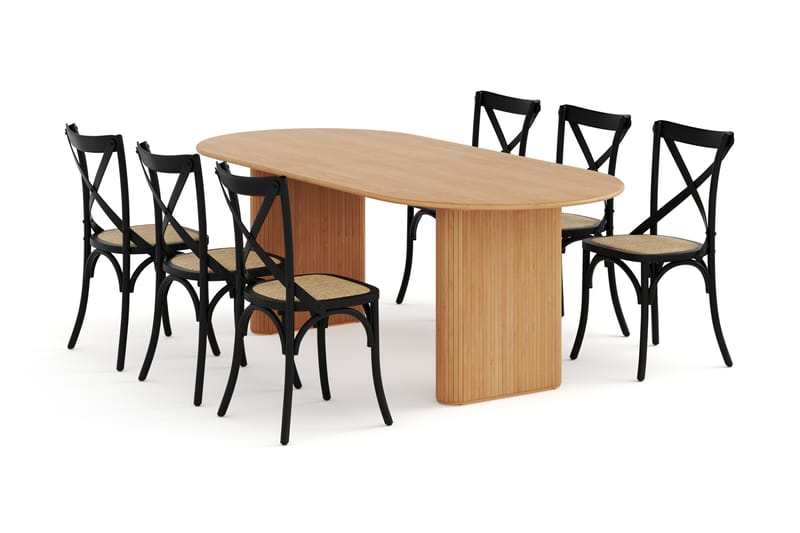 Noira Matbord 220 cm Ek med 6 Kalb Matstolar