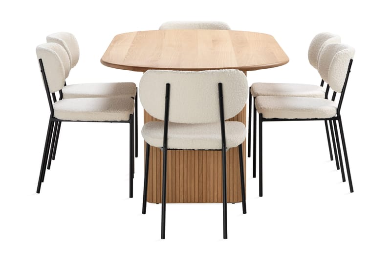 Noira Matbord 220 cm Massiv Ek med 6st Gemmiano Matstol - Natur - Möbler - Matplats - Matgrupp & matbord med stolar