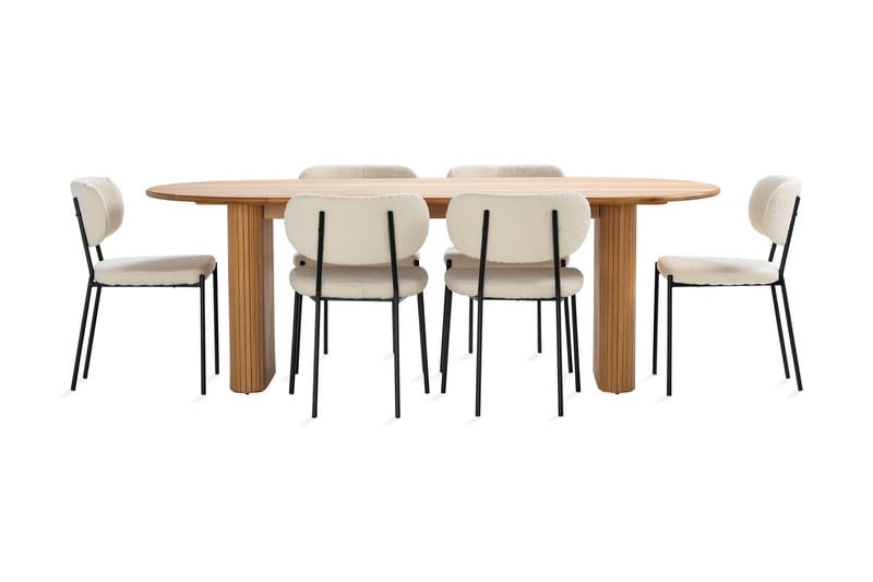 Noira Matbord 220 cm Massiv Ek med 6st Gemmiano Matstol - Natur - Möbler - Matplats - Matgrupp & matbord med stolar