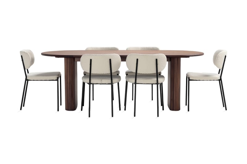 Noira Matbord 220 cm Massiv Valnöt med 6st Gemmiano Matstol - Brun / Teddy / Trä - Möbler - Matplats - Matgrupp & matbord med stolar