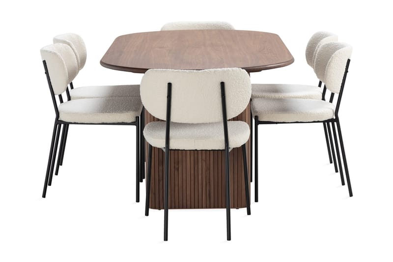 Noira Matbord 220 cm Massiv Valnöt med 6st Gemmiano Matstol - Brun / Teddy / Trä - Möbler - Matplats - Matgrupp & matbord med stolar