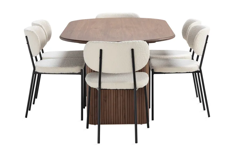 Noira Matbord 220 cm Massiv Valnöt med 6st Gemmiano Matstol - Brun / Teddy / Trä - Möbler - Matplats - Matgrupp & matbord med stolar