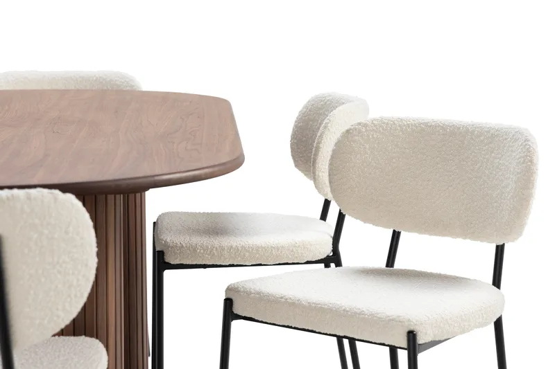 Noira Matbord 220 cm Massiv Valnöt med 6st Gemmiano Matstol - Brun / Teddy / Trä - Möbler - Matplats - Matgrupp & matbord med stolar