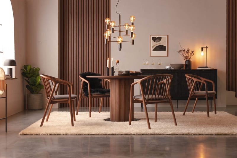 Noira Matgrupp 120 cm Runt Matbord med 4 Noira Stolar - Valnöt - Möbler - Matplats - Matgrupp & matbord med stolar