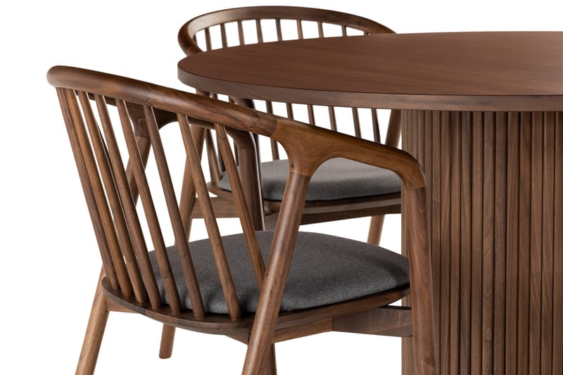 Noira Matgrupp 120 cm Runt Matbord med 4 Noira Stolar - Valnöt - Möbler - Matplats - Matgrupp & matbord med stolar