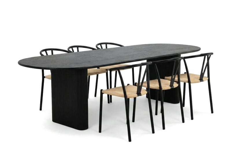 Noira Matgrupp förlängningsbart 220-320 cm Svart med 6 Elysia Matstolar - Möbler - Matplats - Matgrupp & matbord med stolar
