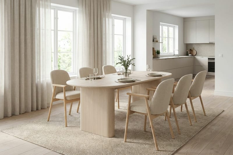 Noira Matgrupp rektangulärt 180 cm Vitlaserad med 6 Reciclar Matstolar - Vitlaserad - Möbler - Matplats - Matgrupp & matbord med stolar