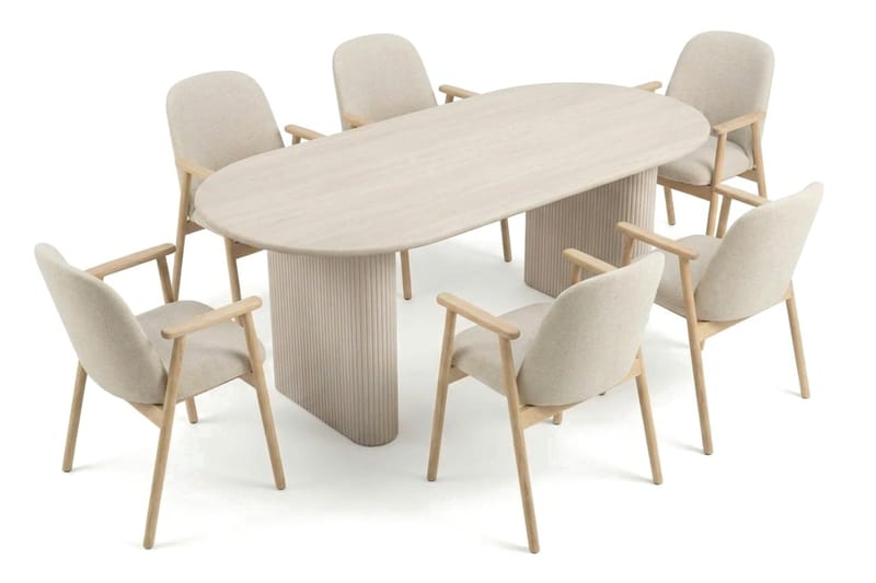 Noira Matgrupp rektangulärt 180 cm Vitlaserad med 6 Reciclar Matstolar - Vitlaserad - Möbler - Matplats - Matgrupp & matbord med stolar