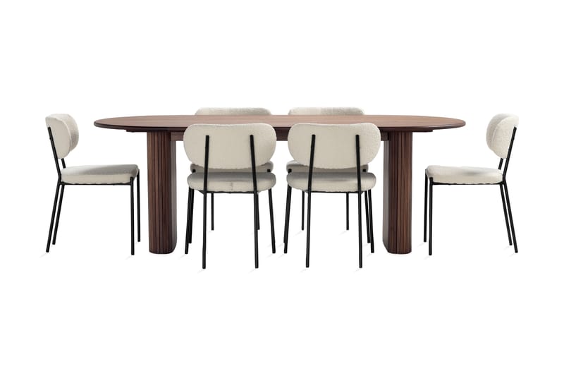 Noira Ovalt Matbord 220 cm Valnöt med 6 Gemmiano Matstolar - Möbler - Matplats - Matgrupp & matbord med stolar