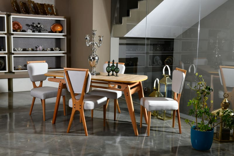ORALIA Matgrupp Ek/Cream + 4 stolar - Matgrupp & matbord med stolar