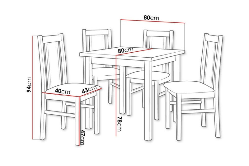 Patrickswell Kvadratisk Matgrupp 80x80 cm – Matbord med 4 Matstolar med Klädd Rygg i Trä - Mörkbrun|Brun - Möbler - Matplats - Matgrupp & matbord med stolar