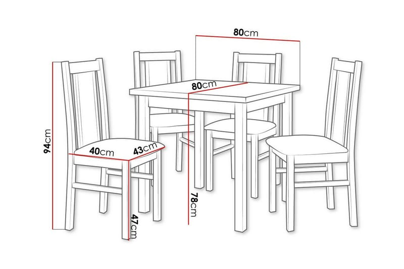 Patrickswell Kvadratisk Matgrupp 80x80 cm – Matbord med 4 Matstolar med Klädd Rygg i Trä - Mörkbrun|Olivgrön - Möbler - Matplats - Matgrupp & matbord med stolar