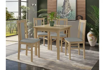 Patrickswell Kvadratisk Matgrupp 80x80 cm – Matbord med 4 Matstolar med Klädd Rygg i Trä - Natur|Grå - Möbler - Matplats - Matgrupp & matbord med stolar