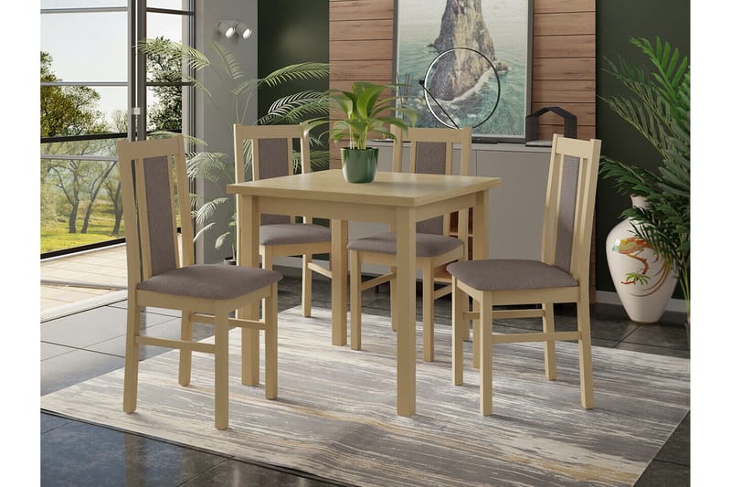 Patrickswell Kvadratisk Matgrupp 80x80 cm – Matbord med 4 Matstolar med Klädd Rygg i Trä - Natur|Gråbrun - Möbler - Matplats - Matgrupp & matbord med stolar