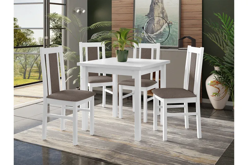 Patrickswell Kvadratisk Matgrupp 80x80 cm – Matbord med 4 Matstolar med Klädd Rygg i Trä - Vit|Gråbrun - Möbler - Matplats - Matgrupp & matbord med stolar