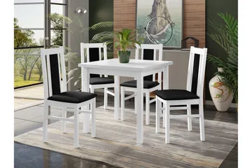 Patrickswell Kvadratisk Matgrupp 80x80 cm – Matbord med 4 Matstolar med Klädd Rygg i Trä - Vit|Svart - Möbler - Matplats - Matgrupp & matbord med stolar