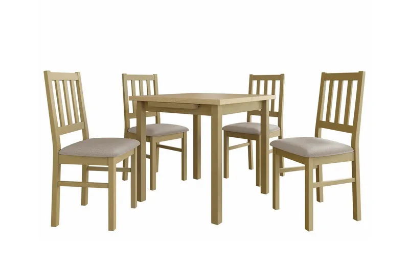 Patrickswell Kvadratisk Utdragbar Matgrupp 80–110 cm – Matbord med 4 Matstolar med Spjälrygg i Trä, Natur|Beige