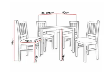 Patrickswell Kvadratisk Utdragbar Matgrupp 80–110 cm – Matbord med 4 Matstolar med Spjälrygg i Trä - Natur|Beige - Möbler - Matplats - Matgrupp & matbord med stolar