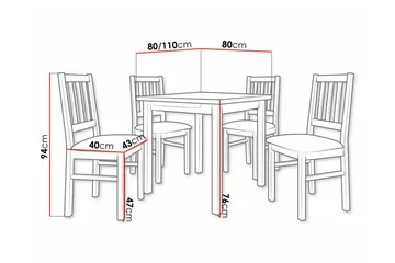 Patrickswell Kvadratisk Utdragbar Matgrupp 80–110 cm – Matbord med 4 Matstolar med Spjälrygg i Trä - Natur|Svart - Möbler - Matplats - Matgrupp & matbord med stolar