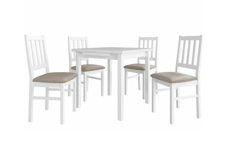 Patrickswell Kvadratisk Utdragbar Matgrupp 80–110 cm – Matbord med 4 Matstolar med Spjälrygg i Trä, Vit|Beige
