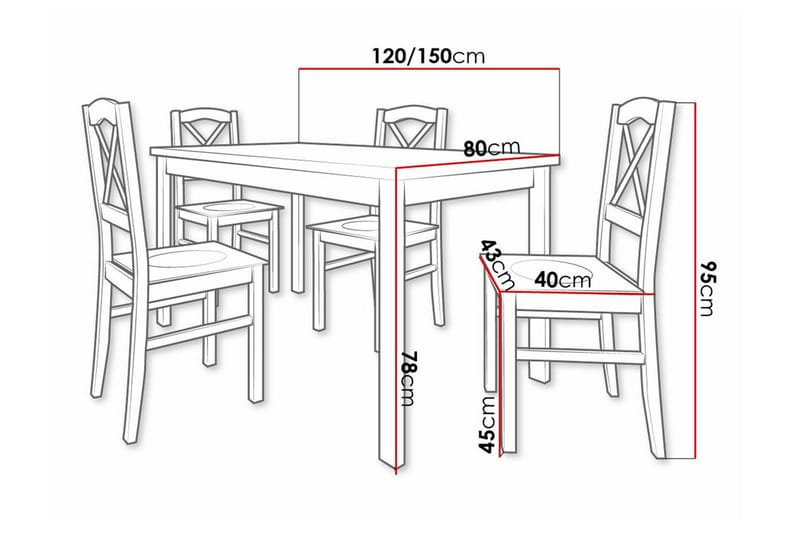 Patrickswell Rektangulär Utdragbar Matgrupp 120–150 cm – Matbord med Ekutseende och 4 Matstolar med Kryssrygg i Trä - Svart|Brun - Möbler - Matplats - Matgrupp & matbord med stolar