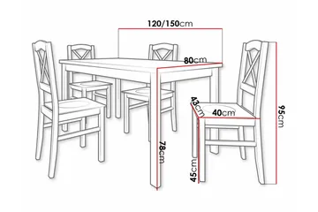 Patrickswell Rektangulär Utdragbar Matgrupp 120–150 cm – Matbord med Ekutseende och 4 Matstolar med Kryssrygg i Trä - Svart|Ljusbrun - Möbler - Matplats - Matgrupp & matbord med stolar