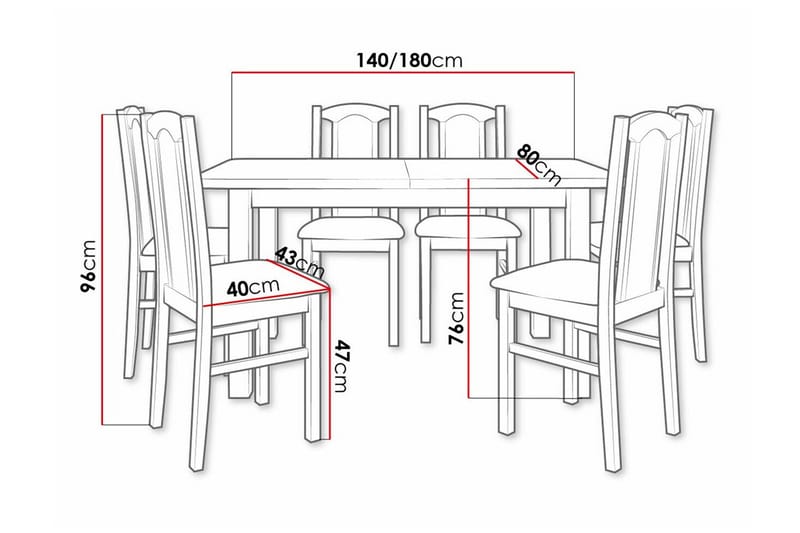 Patrickswell Rektangulär Utdragbar Matgrupp 140–180 cm – Matbord med 6 Matstolar med Klädd Rygg i Trä - Natur|Grå - Möbler - Matplats - Matgrupp & matbord med stolar
