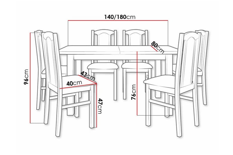 Patrickswell Rektangulär Utdragbar Matgrupp 140–180 cm – Matbord med 6 Matstolar med Klädd Rygg i Trä - Natur|Mörkgrå - Möbler - Matplats - Matgrupp & matbord med stolar