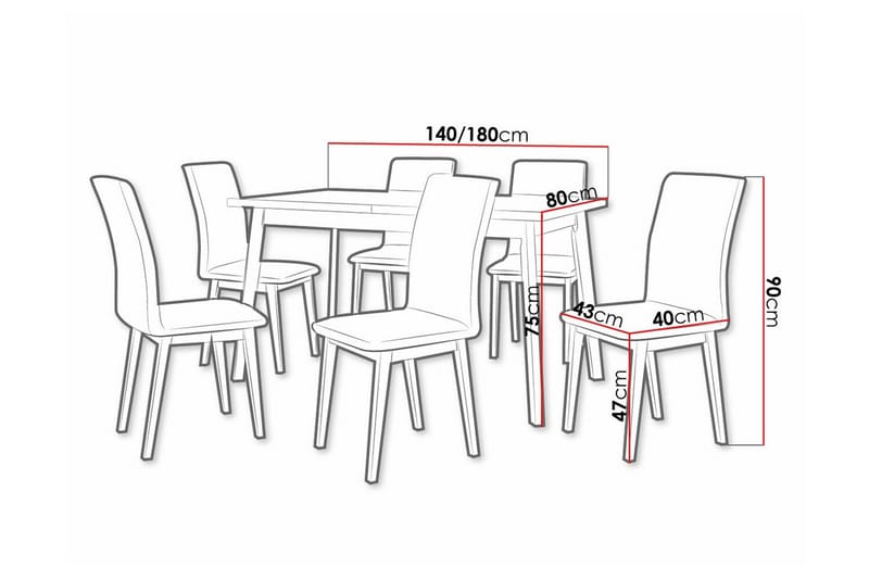 Patrickswell Rektangulär Utdragbar Matgrupp 140–180 cm – Matbord med Ekutseende och 6 Klädda Matstolar med Raka Ben - Svart|Gråbrun|Brun - Möbler - Matplats - Matgrupp & matbord med stolar